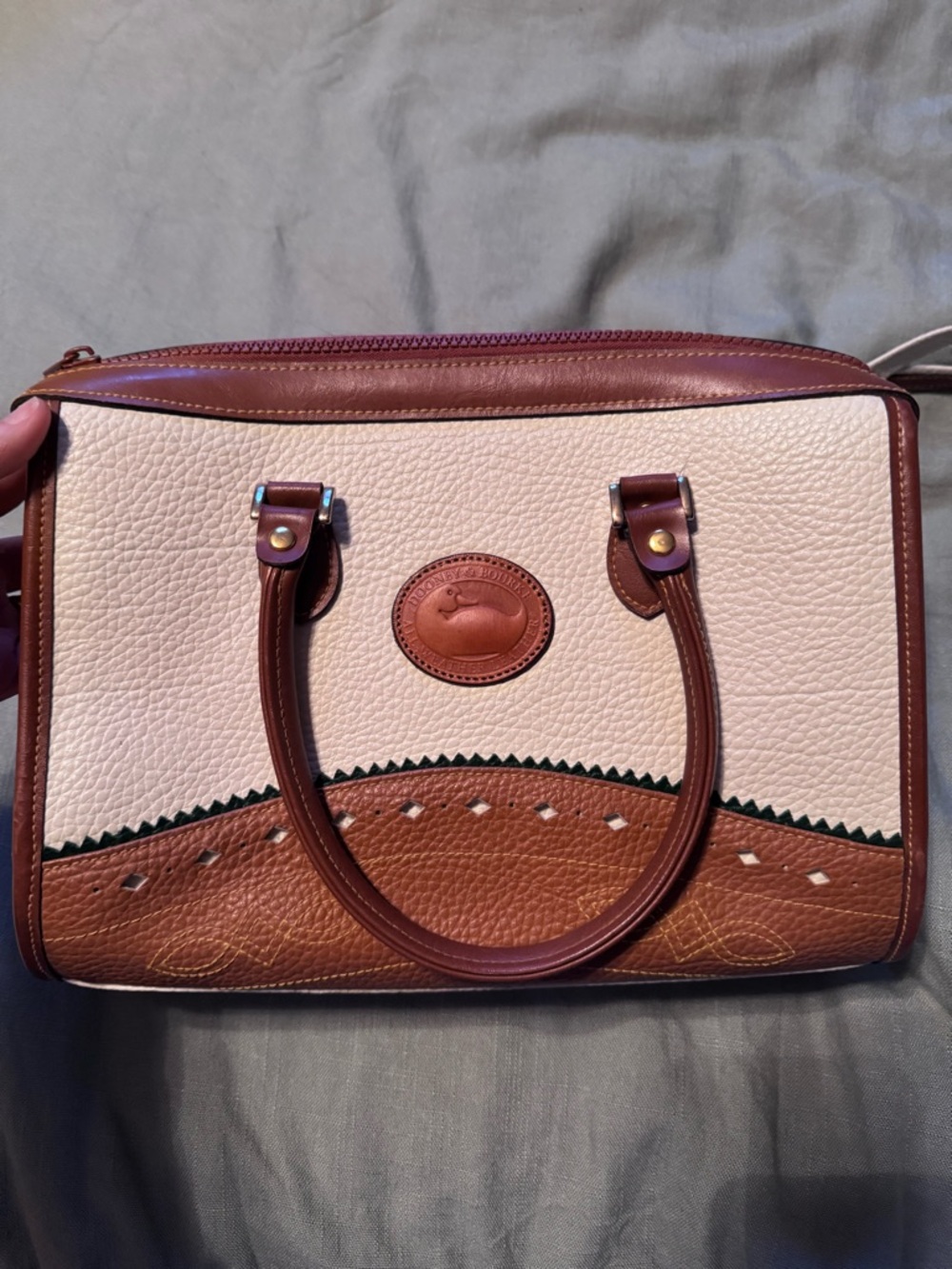 Vintage Dooney and Bourke Two-Tone Satchel Bag - Cream & Brown